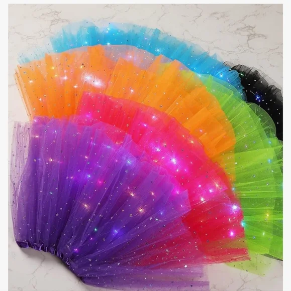 New LED Light-Up 3-Layered Tulle Festival Tutu Skirt in Orange - Picture 7 of 7